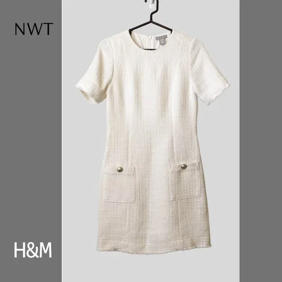 H&M Cream Tweed Boucle Mini Dress, Sz S - Picture 2 of 11